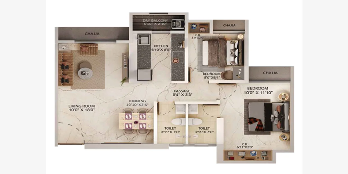 2 BHK Floor Plan Vihang Thane Infinity