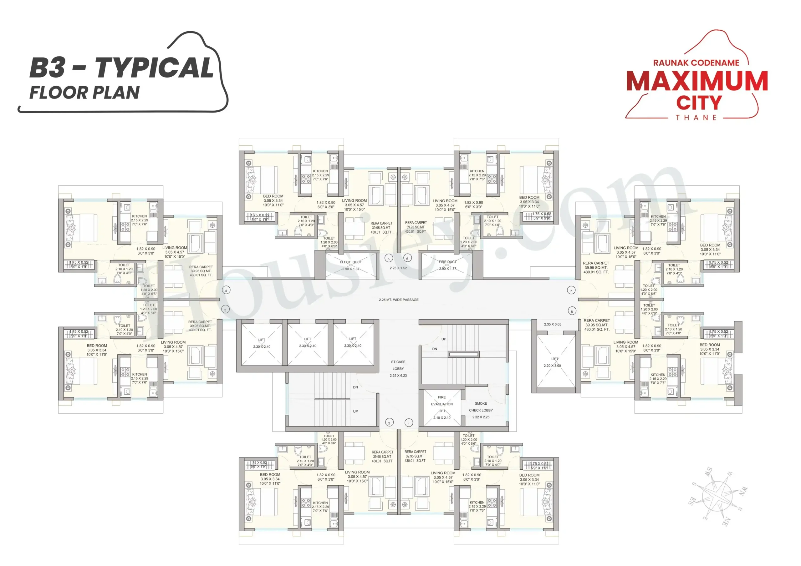 Raunak Maximum City 2 BHK Floor Plan Layout - 610 to 615 sq ft carpet area