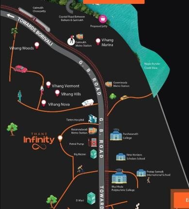 Vihang Thane Infinity Location Map - Kasarvadavali, Ghodbunder Road, Thane West